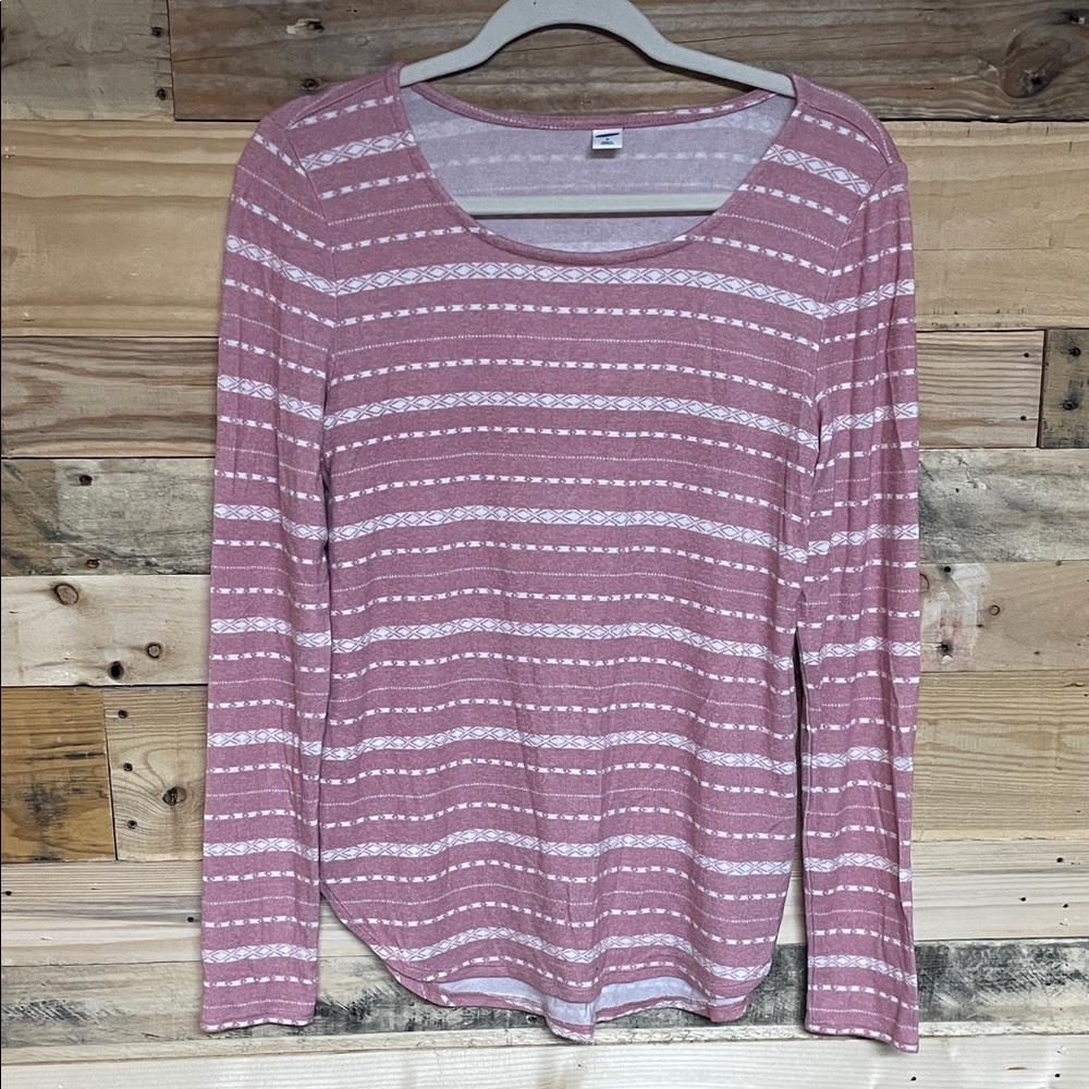 Old Navy size Medium Mauve & White Strip Aztec Soft Brush Fabric Long Sleeve Tee